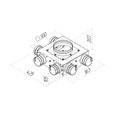 Присоединительная коробка проходная Provent KVF 125/125/75×6 на 6 выходов