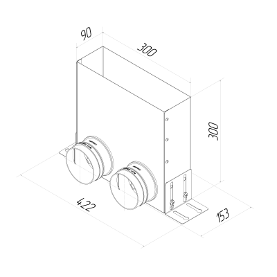 Присоединительная коробка Provent VPU 300×90/90×2 на 2 выхода, угловая прямоугольная
