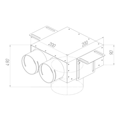 Присоединительная коробка потолочная Provent VPSL 125/75×2 на 2 выхода (L=400 мм), круглая