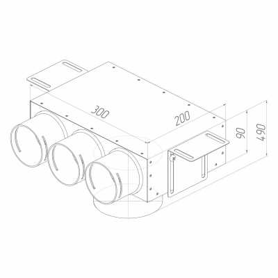 Присоединительная коробка потолочная Provent VPSL 125/75×3 на 3 выхода (L=400 мм), круглая