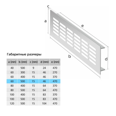 Вентиляционная решетка Благовест 60x500, серебро (2шт.)