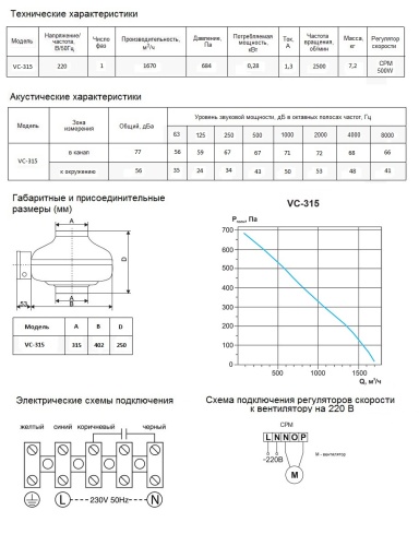Вентилятор канальный VC-315 (с кронштейном)